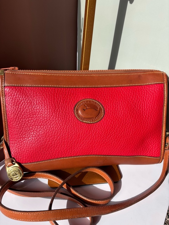 Dooney & Bourke Handbags - DOONEY & BOURKE Vintage 80’s AWL Red and Tan Leather Crossbody Bag